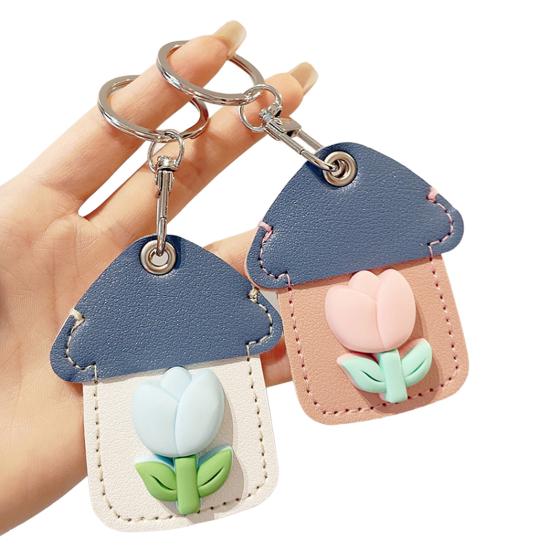 2 шт. Элегантный держатель для ключей в форме тюльпана из искусственной кожи, брелок в форме дома