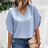 Women's Summer Solid Color Lace V-neck Flared Sleeve Loose Blouse Blouse