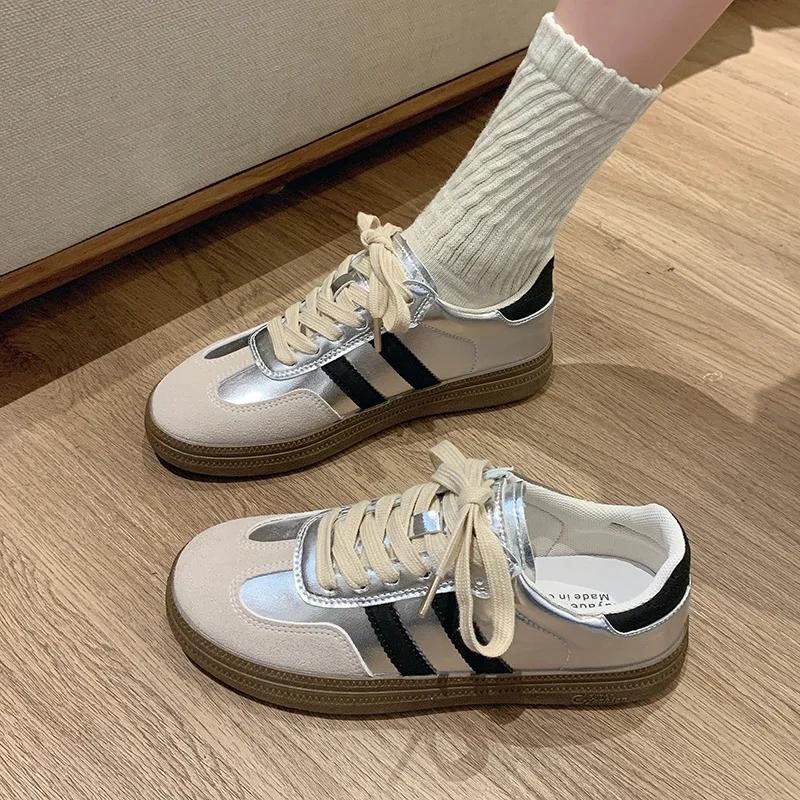 Модные новые женские кроссовки весна осень мода вулканизированная обувь для активного отдыха повседневные спортивные кроссовки для девочек люксовый бренд на шнуровке балетки