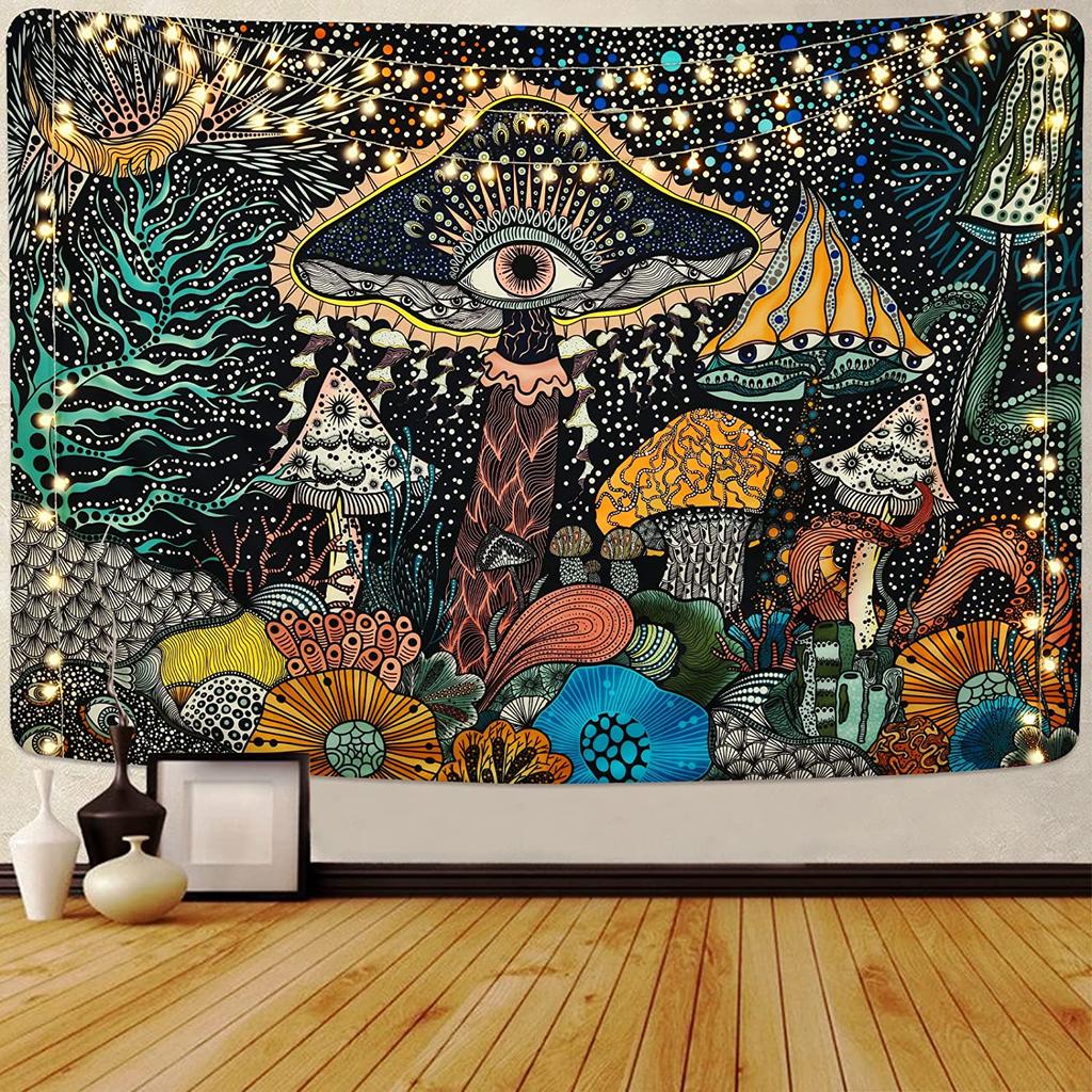 Hippie Mushroom Tapestry Psychedelic Eyes Tapestries Trippy Sea Peacock Bohemian Wall Hanging Decor Abstract Ocean Beach Towel
