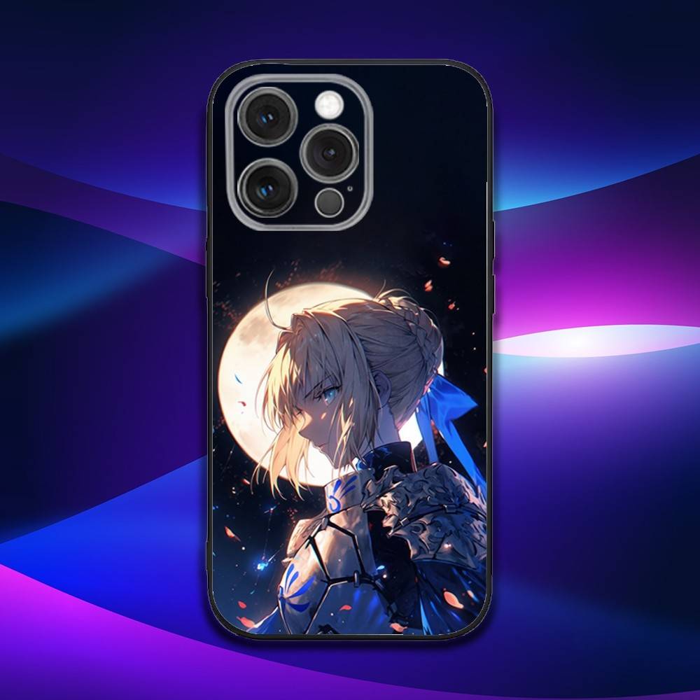F-Fate Stay S-Saber Night Чехол для телефона iPhone 16e,16,15,14,13,12,11,Pro,X,XS,Max,XR,Plus,Mini Мягкий Черный Чехол