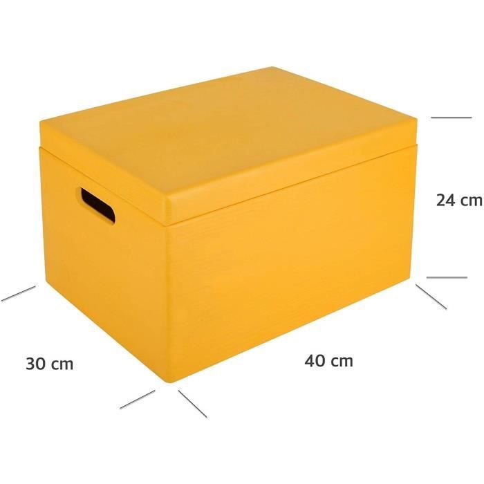 Boîte de Rangement en Bois Jaune Creative Deco XXL | 40 x 30 x 24 cm | avec Couvercle et Poignées