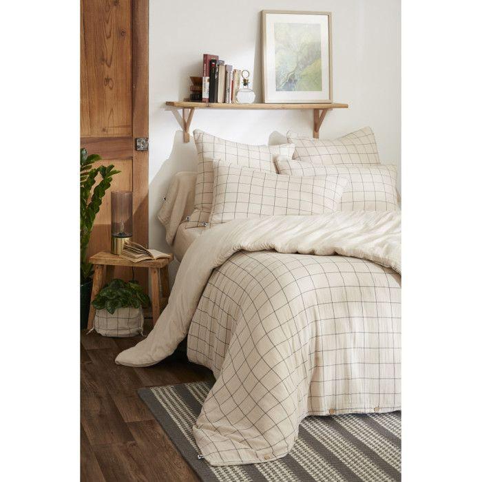 Housse de couette réversible "Gaïa Match" Tissé-teint grands carreaux toutes dimensions "Gaze de Coton" - 140x200 - Pampa