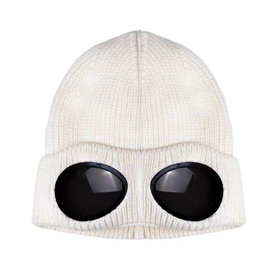 Вязаная шапка однотонная теплая вязаная шапка с декором в виде очков эластичная ветрозащитная зимняя шапка для улицы путешествий езды на велосипеде повседневная носка
