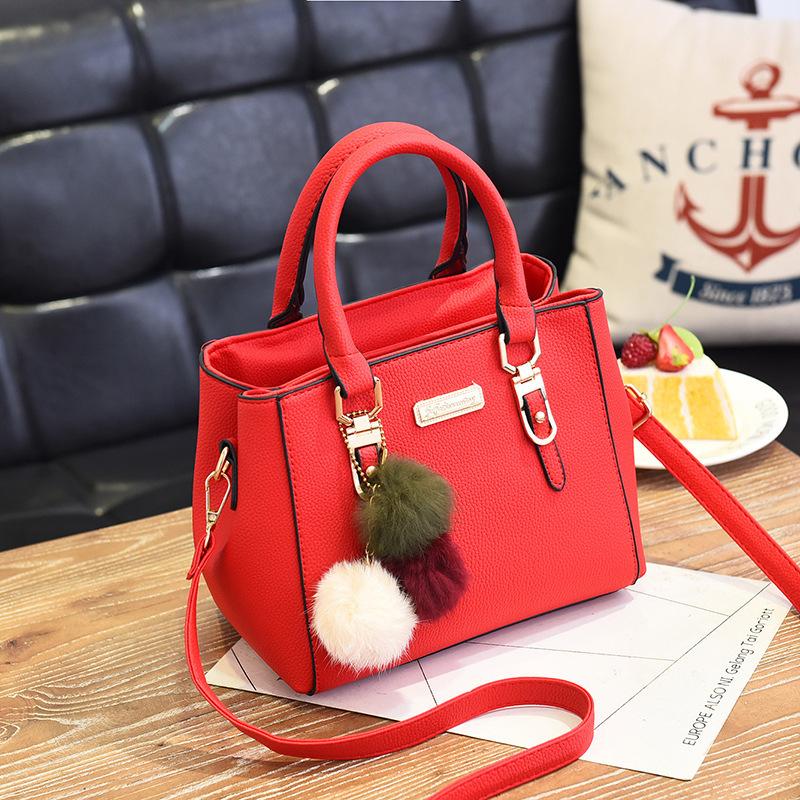 Fashionable Single Shoulder Small Bag, Double-layer Large Capacity Wool Ball Hand-held Diagonal Cross Women's Bag