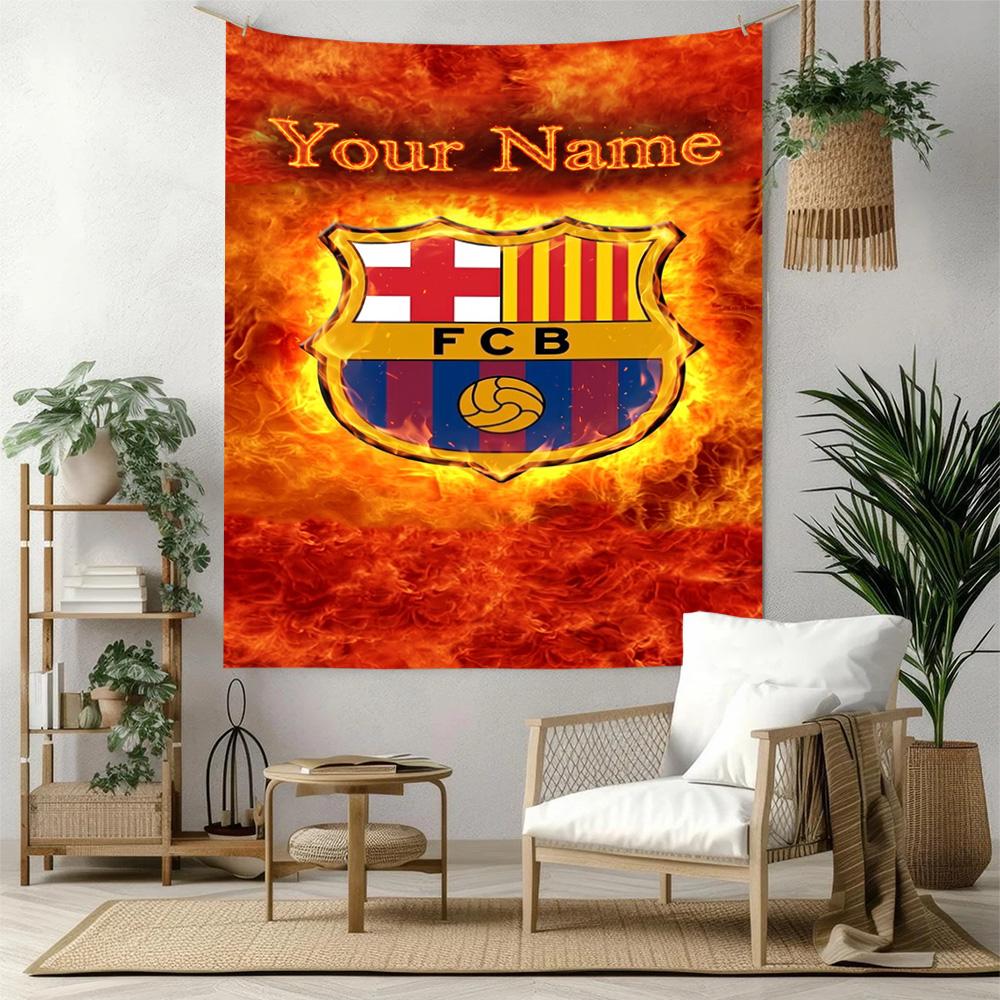 Barcelona Club Customize Your Name Tapestry Customizable Wall Tapestry Vibrant Fade-Resistant Print Suitable for Dorm Room Four Seasons Decor