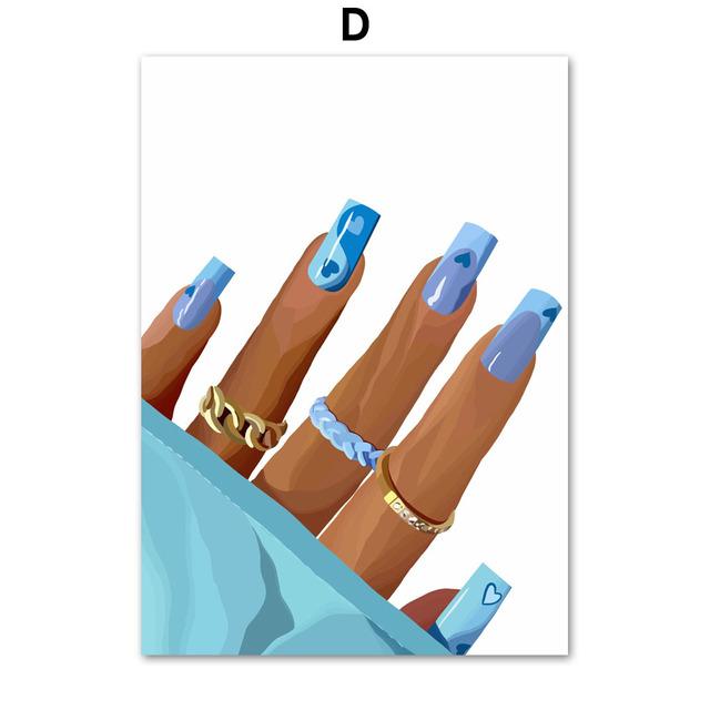 Пластина для лака для ногтей, ручной маникюр, модная иллюстрация, художественная картина на холсте, плакаты на скандинавскую тему, принты, настенные картины, декор для комнаты, салона, без рамки