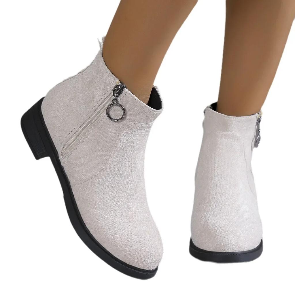 British Square Heel Ankle Boots Suede Side Zipper Short Boots Retro Women's Large Size Shoes Botas De Mujer 2025
