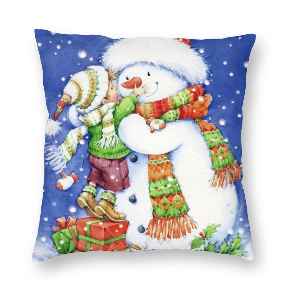Christmas Snowman Pillowcase Doublesided Printing Polyester Cushion Cover Decoration Throw Pillow Case Cover Home Zipper X