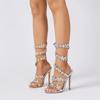 Eilyken Summer Designer Butterfly-knot Crystal Sandals Sexy Peep Toe Thin Heel Wedding Party Back Strap Shoes