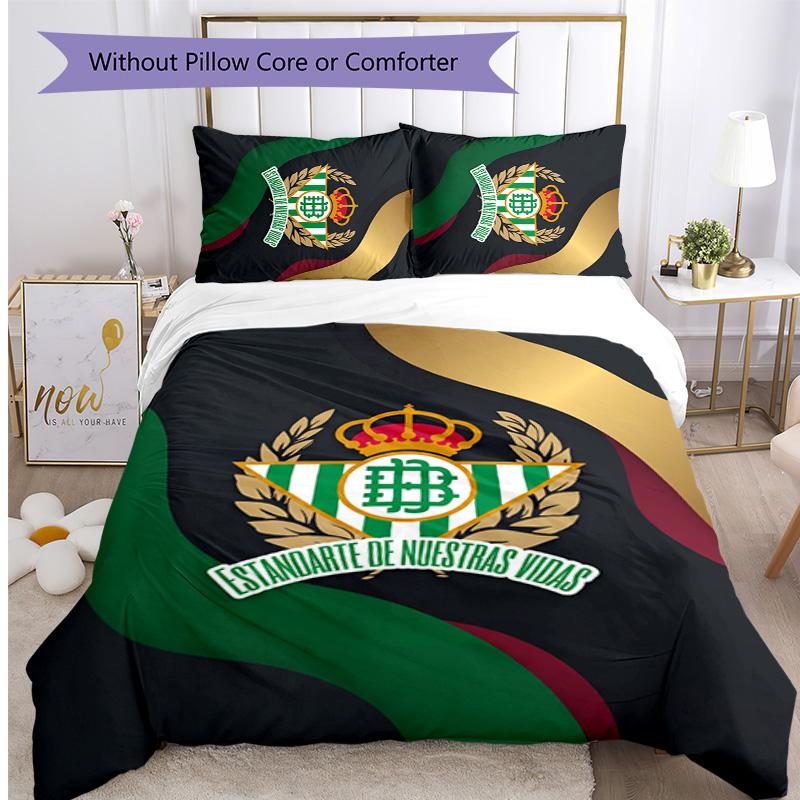 Real Betis Football Printed 3 Pieces Bedding Set, Comfortable Skin Friendly Bedroom Duvet Cover Set