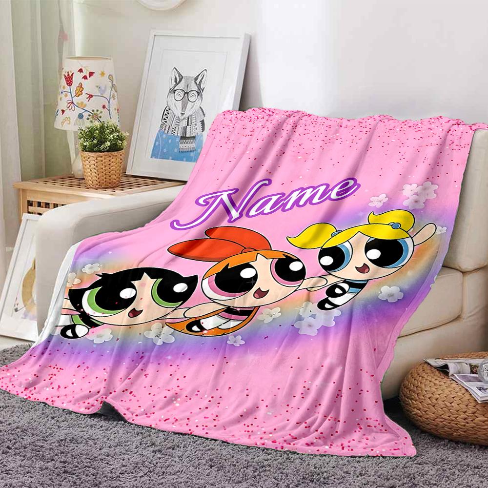 Custom Name Powerpuff Girls Party Blanket For Couch Bed Plush Cozy Fuzzy Blanket Super Soft Warm Blankets For Fall And Winter 0916295