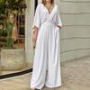 Summer Elegant Dress Women's Fashion Solid Colour Short Sleeve Casual V-Neck Jumpsuit