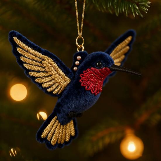 Colorful Hummingbird Christmas Ornament Xmas Tree Car Rearview Mirror Acrylic Hanging Bird Shape Decoration Holiday Party Pendant