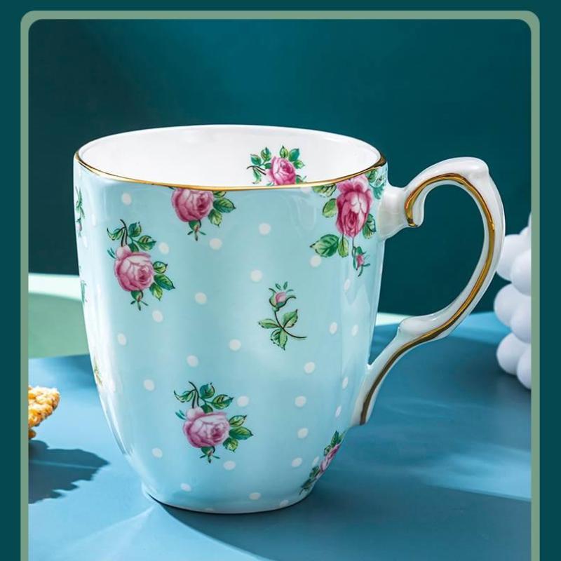 Керамическая кофейная кружка с цветочным узором, розовая и фиолетовая чашка для чая с ручной росписью и ручками, чашка для горячего питья среднего размера, 400 мл