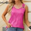 Spring and Summer Solid Color Round Neck Sleeveless Vest Metal Ring Loose Top