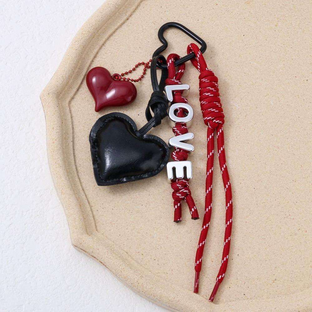 English Letter Braided Rope Car Keyrings PU Love Rope Bag Charm  Kids Gifts