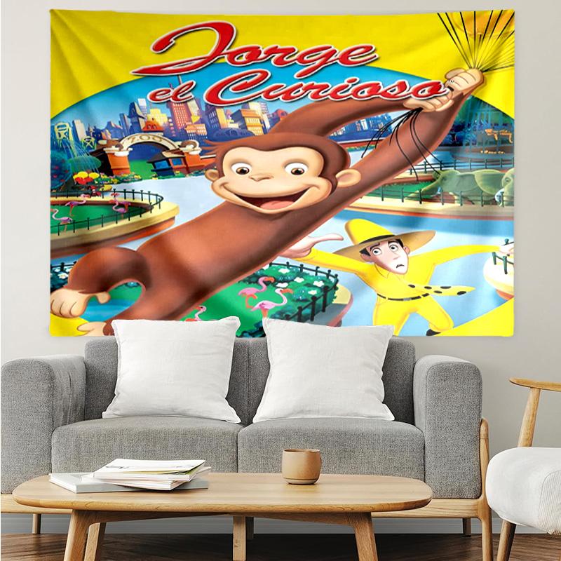 1PC Curious George Flying Kite Tapestry, Unique Design Tapestry, Suitable for Bedroom,Livingroom, Playroom,Heartwarming Holiday Gifts