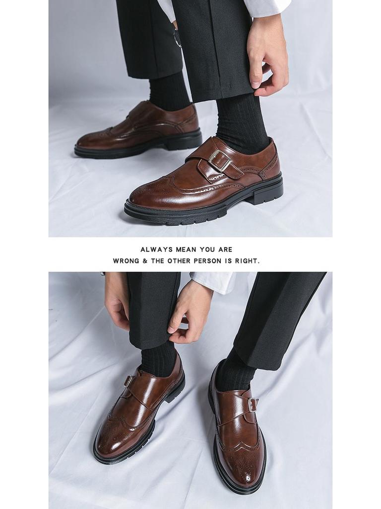 Мужские туфли-броги из кожи большого размера с резной пряжкой - Формальные и повседневные туфли-монки