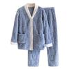 AiMMei Winter Long with with Front Fleece Thick Women's Pajamas, Fluffy, Sleeves, Pockets, Loungewear, Cute, Warm, Collar, Opening, Lining, (XL, Blue)