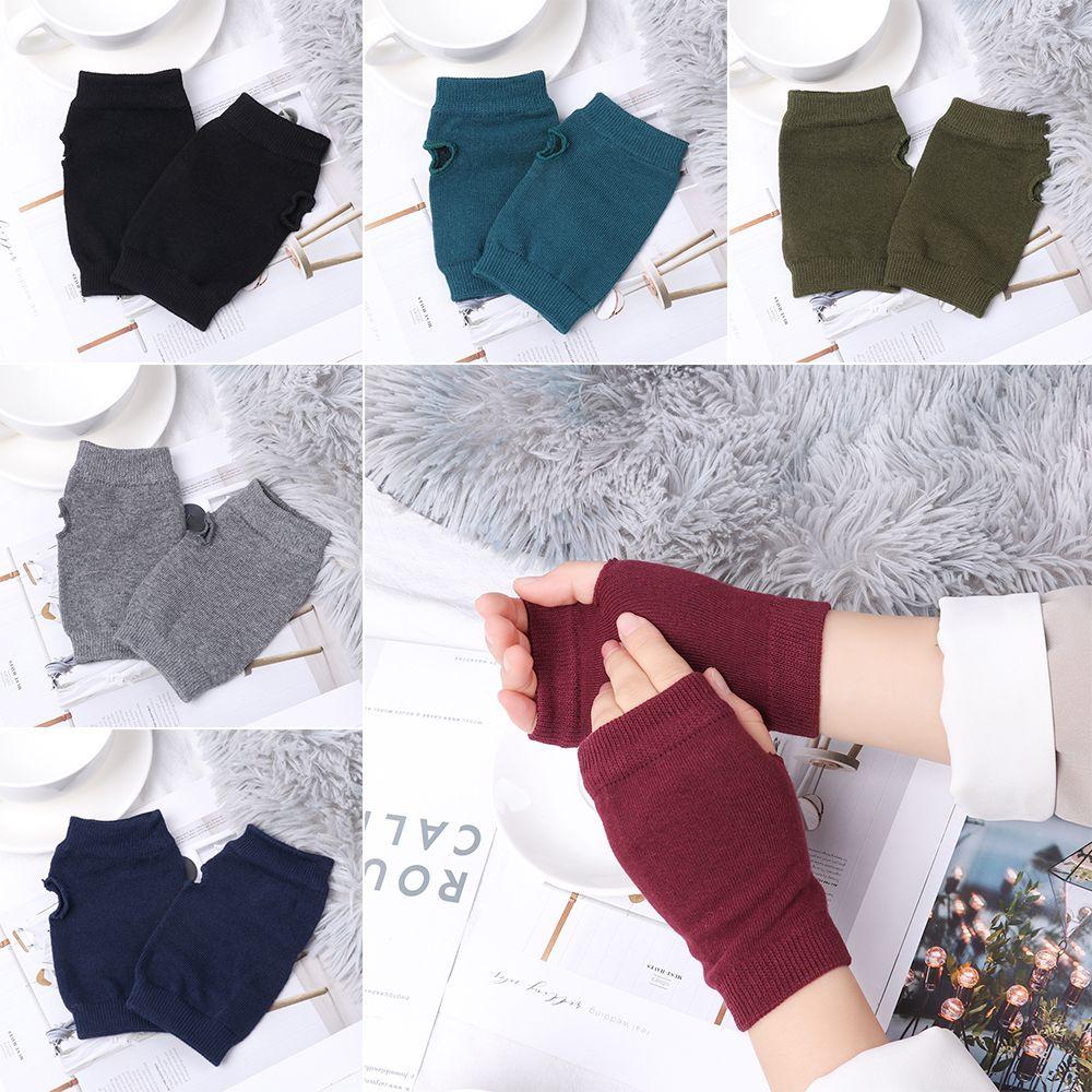 Women Girl Fingerless Sheep Wool Knitted Wool Glove Half Mitten Exposed Finger Wrist Gloves