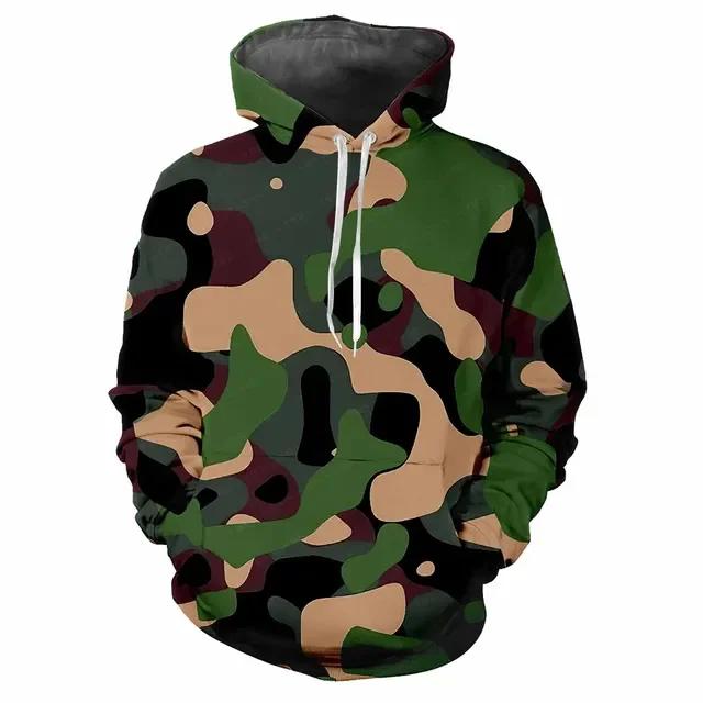 Trendy Men's Hoodie Printed Camouflage Patterns Digital Printing Casual Long Sleeved Hooded Thick Fabric Tops