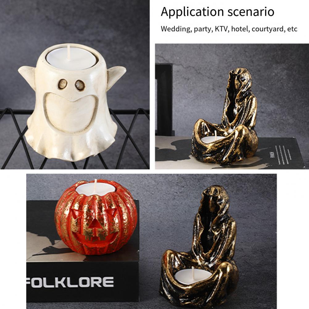 Spooky Candle Holder Spooky Halloween Candle Holder Set with Ghost Pumpkin Designs Tealight Candle Stand Centerpiece for Desktop