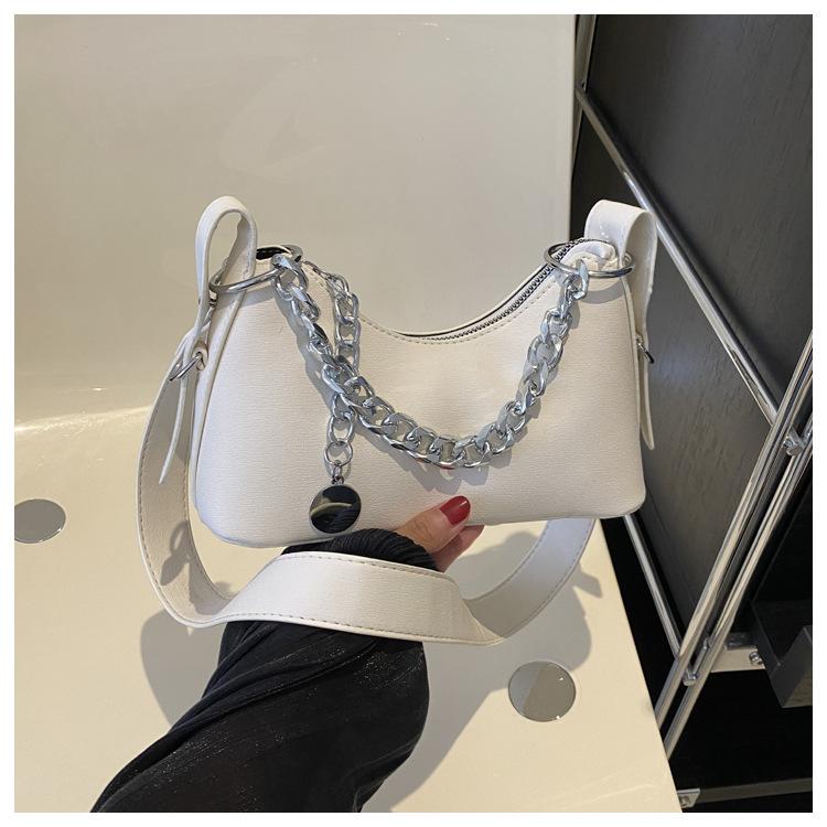 Осень Простая Мода 2025 Тренд Повседневная Однотонная ПУ Повседневная Наплечная Джинсовая Сумка-Полумесяц Под Мышку Женская