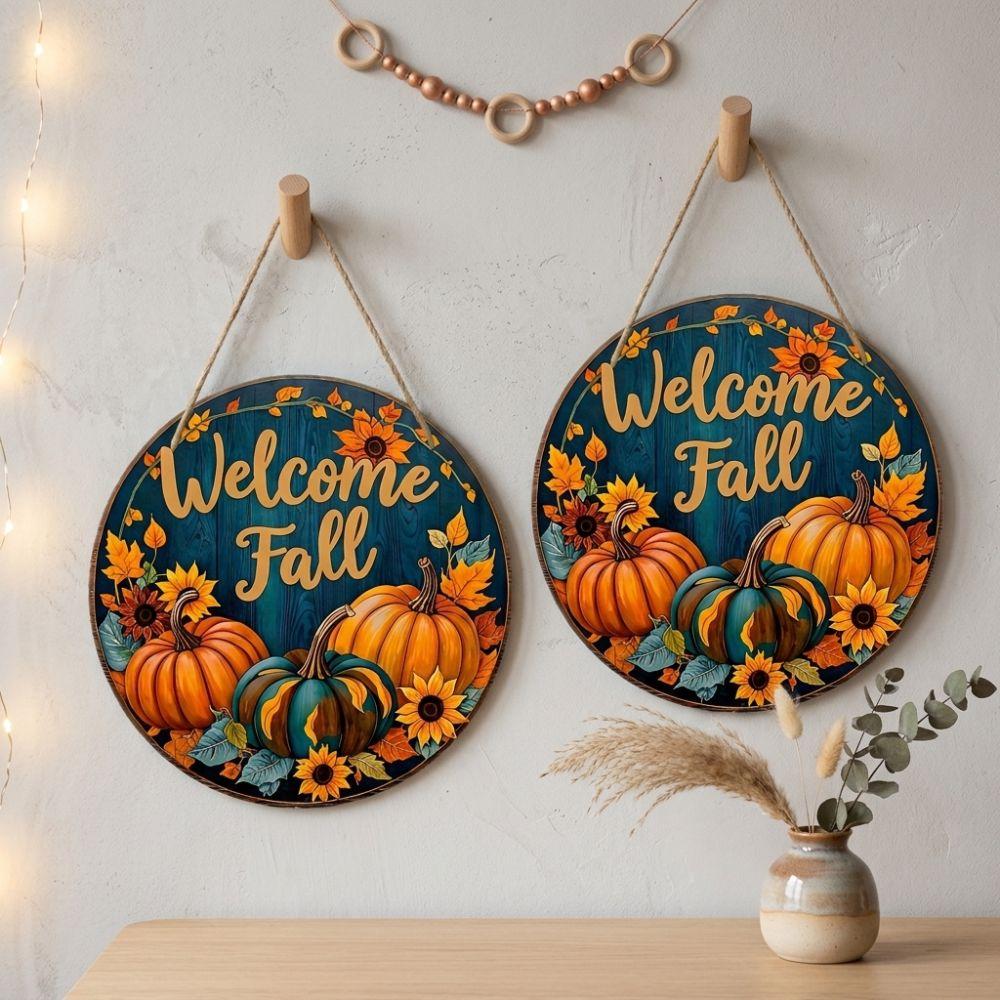 Autumn Leaf Welcome Fall Round Wooden Sign Vintage Style Fall Plaque Wall Decor Gift for Friends