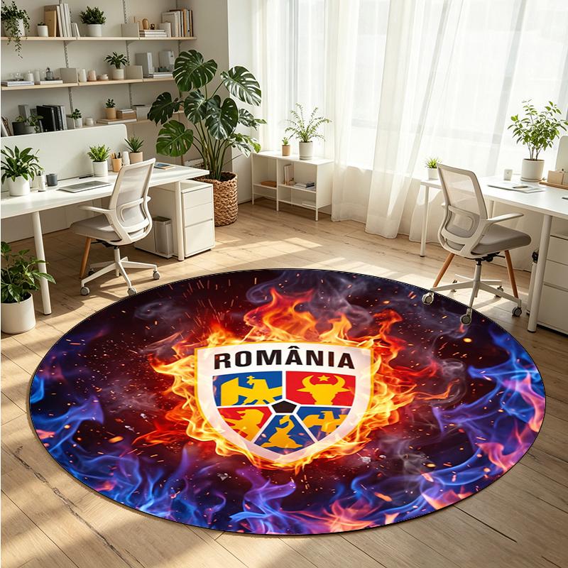 Romania Football Printed Round Crystal Velvet Rug Soft Non Slip Floor Carpet For Bedroom Holiday Gift