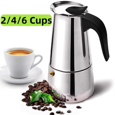 Кофеварка Moka Pot, 2/4/6 чашек из нержавеющей стали Кофемашина с перколятором, итальянская кофемашина Подходит для индукционных плит Посуда для кофе