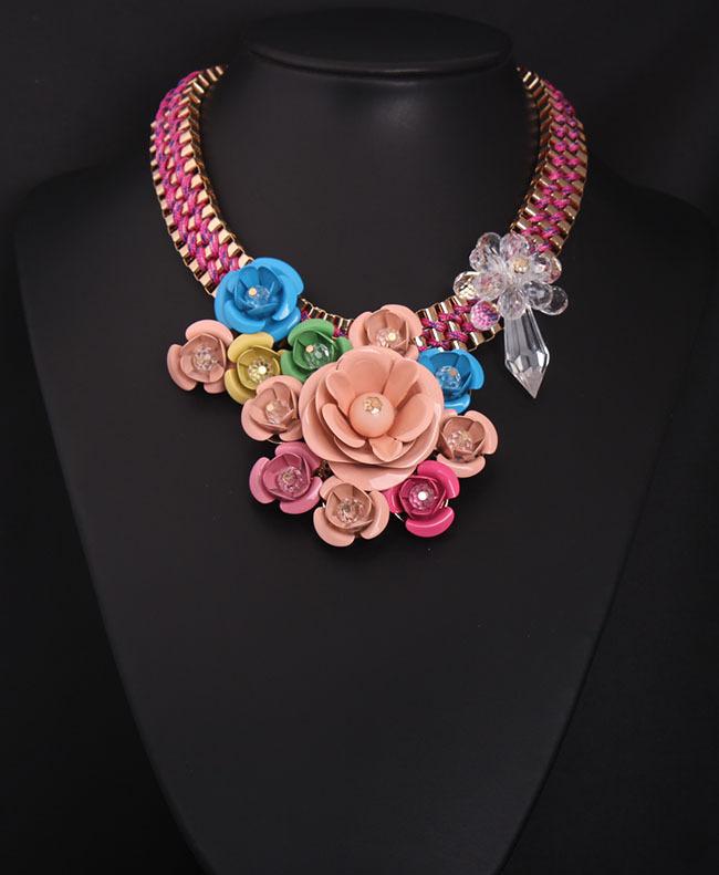 6-цветное многослойное плетеное короткое ожерелье на ключицу с цветочным узором, преувеличенные модные женские аксессуары