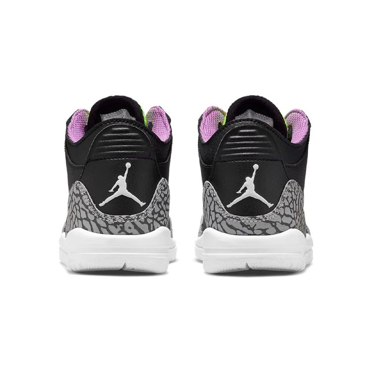 Детские кроссовки Air Jordan 3 Retro PS Electric Green, черно-бело-фиолетовые DA2306-003