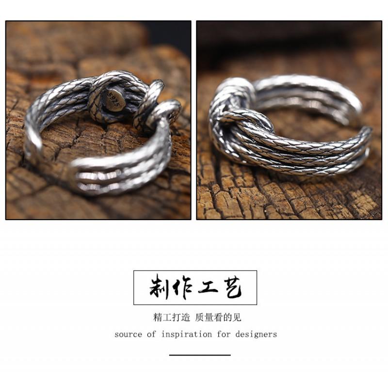 Adjustable Open Finger Ring Men Women Vintage Rustic Braided Rope Design Plated Geometric Animal Motif Band