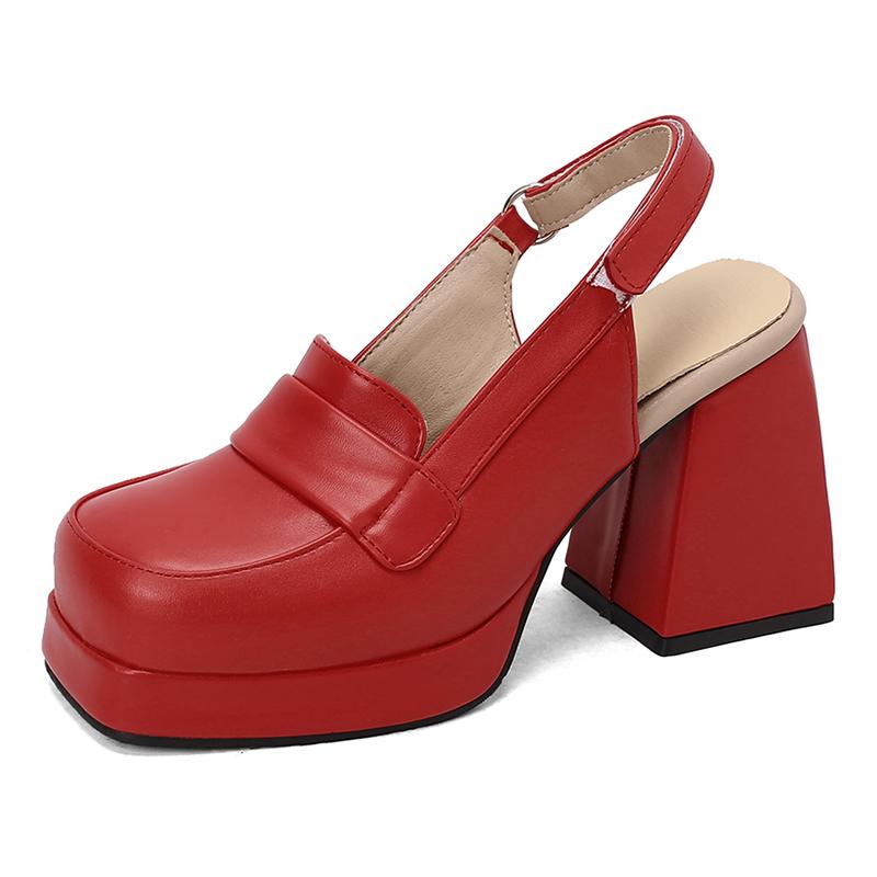 Women's High-heeled Sandals Spring and Summer New Waterproof Table Thick Heel Large Size Solid Color Bag Head Sandals