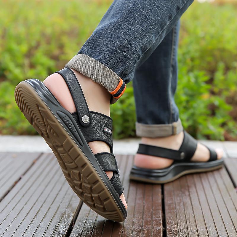 Fashion Classic Mens Sandals Slip On Summer Leather Sandals Breathable Slippers Men Outdoor Casual Sandals Fashion Men Shoes