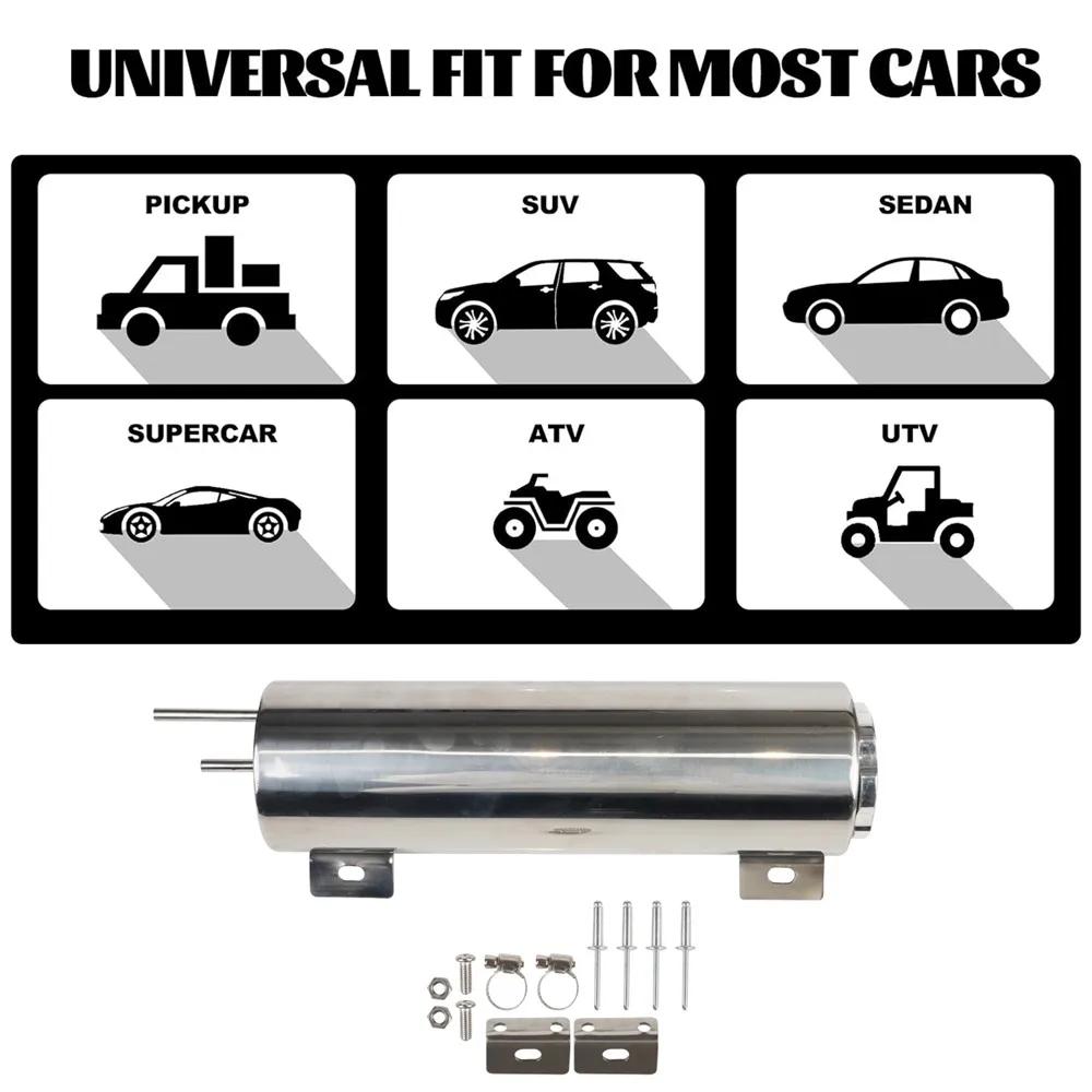 Universal Radiator Coolant Overflow Tank Polished Stainless Steel 2"x13" 3"x10" Puke Tank Can