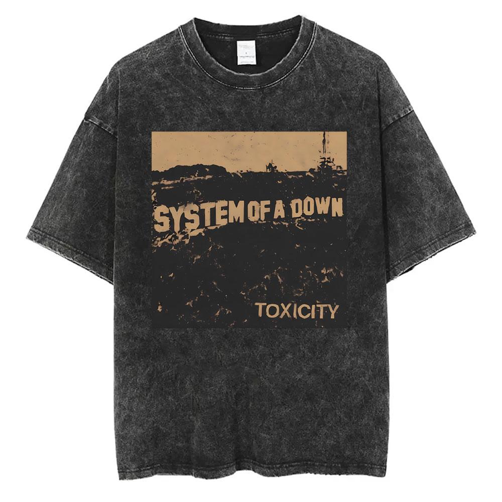Washed Vintage System of A Down Tshirt Men Women Cotton Quality Short Sleeve Tees Male Rock Music Band Cartoon Graphic T Shirts