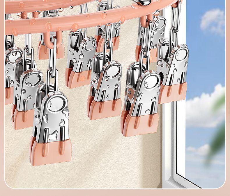 Stainless Steel Windproof Drying Rack with 24 Clips - Multifunctional Clothes and Sock Hanger