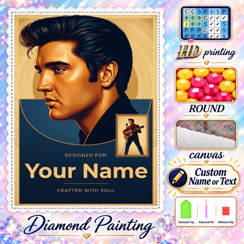 Elvis Presley 5D DIY Diamond Painting Custom Name Text, Full Drill Rhinestone Mosaic Art Home Gift