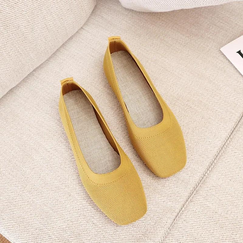 Shoes of Women Fashion Knitted Mesh Breathable Ladies Loafers Comfort Square Toe Casual Flats Zapatos De Mujer 2024