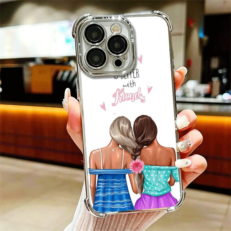 Best Friends Forever Girls Plating Phone Case For Iphone 16 17 Pro Max Air 16E 14 15 Plus 12 13 Mini Anti-Fall Airabag Cover