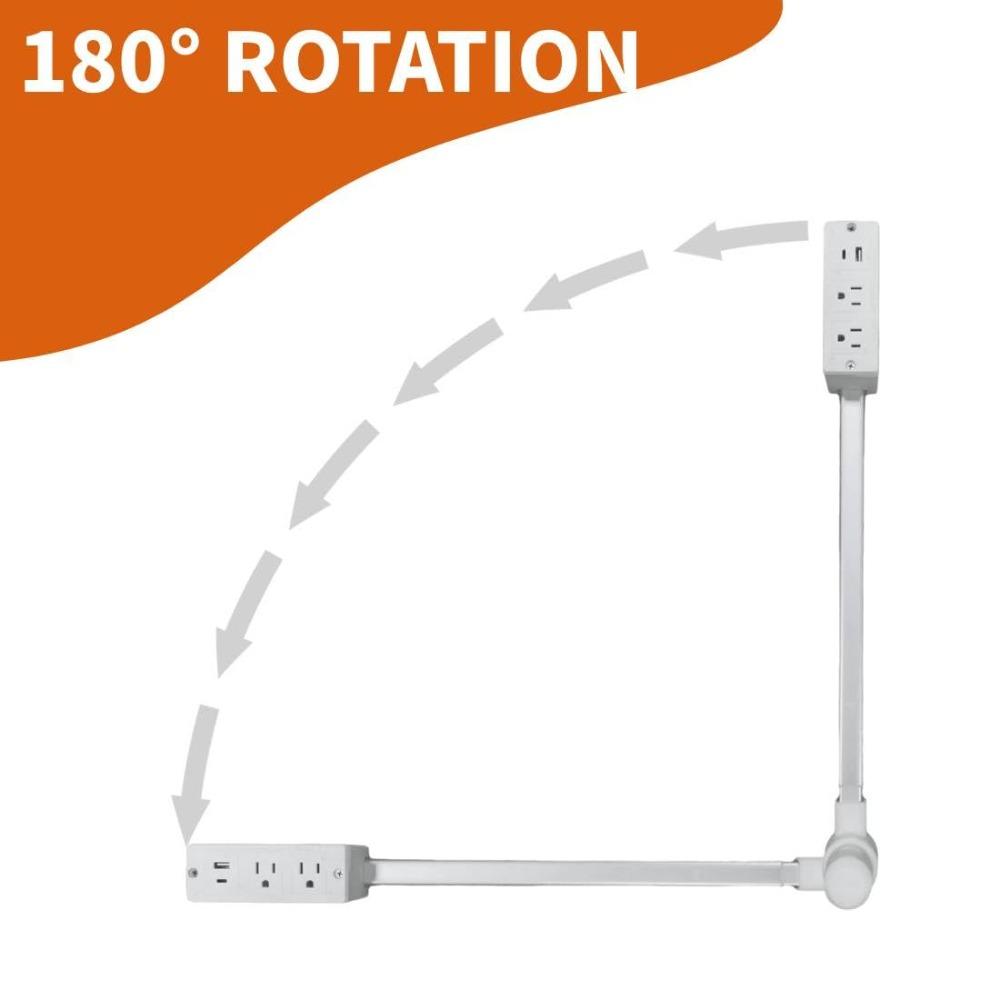 Adjustable Length Power Socket Expander Rotates 180° Power Outlets Extender  for NightStand