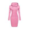 Повседневное однотонное облегающее платье с длинным рукавом и капюшоном для женщин с капюшоном до колена