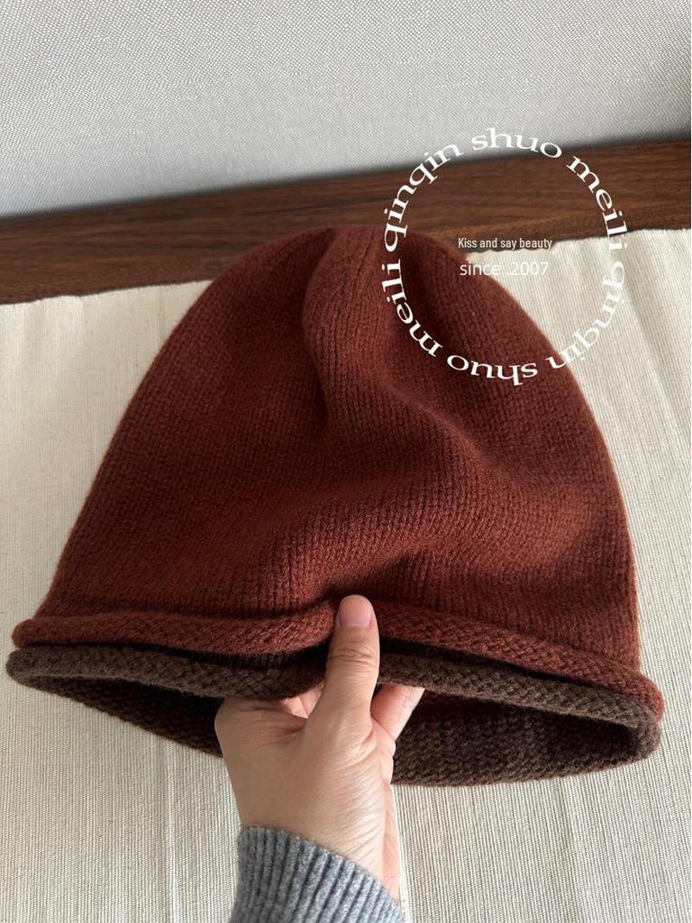Unisex 100% Wool Reversible Knit Hat - Elastic, Warm Winter Beanie for Men and Women
