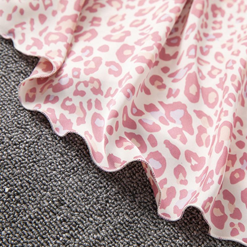 Летние пижамы женские из тонкого атласного шифона из ледяного шелка с леопардовым принтом и подушечкой на груди, камзол из двух предметов, домашняя одежда