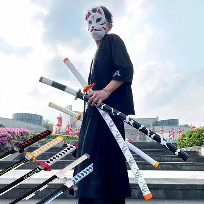 104cm Demon Slayer Katana Sword Bamboo Anime Blade Sunwheel Knife Tanjirou Katana Weapon Model 1:1 Ninja Cosplay Prop Kids Toys