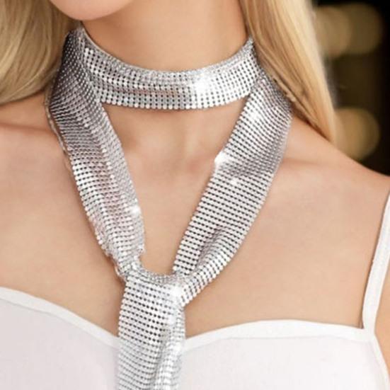 Алюминиевый шарф с блестками, ожерелье для мужчин и женщин, легкий сверкающий дизайн, ожерелье с воротником, декоративный аксессуар