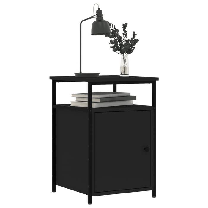 Table de chevet - Maison Exclusive - 2 pièces - Noir - Bois d'ingénierie & cadre en fer
