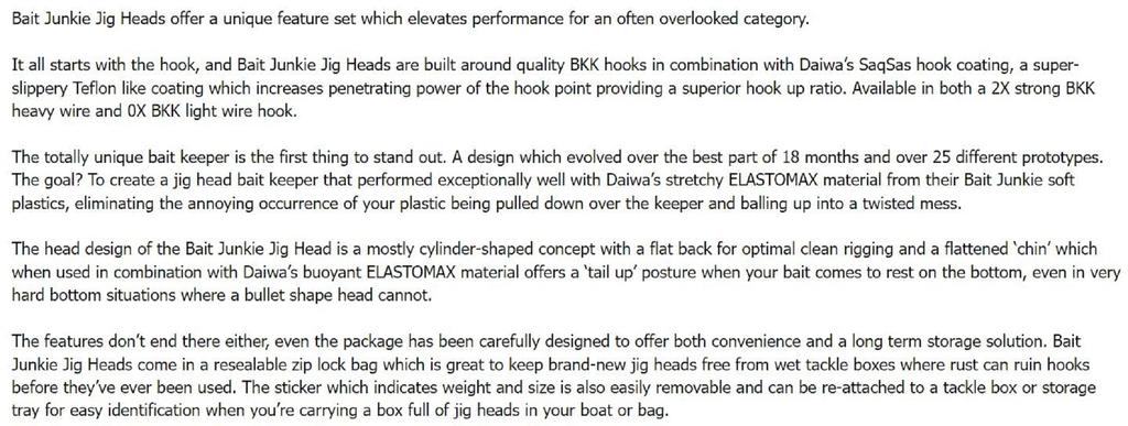 Daiwa Jig Head Bait Junkie 1/4 Oz 5 Per Pack Hook Size 2/0 (3619)